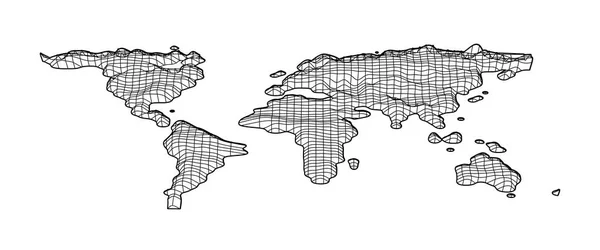 斜面浮雕风格的世界地图网格 世界地形图 向量例证在白色背景 — 图库矢量图片