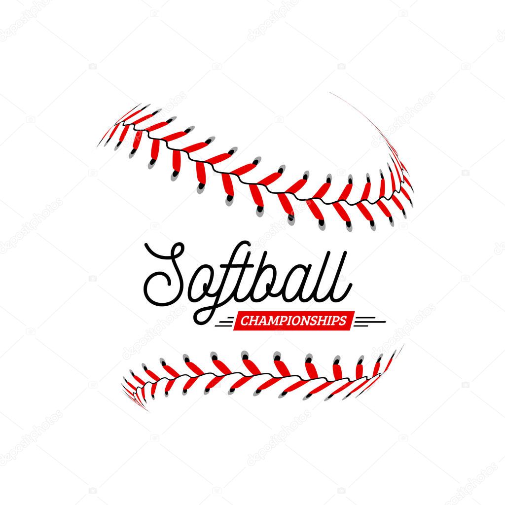 Softball ball on white background. Vector illustration can be used for emblem, badge, etc.
