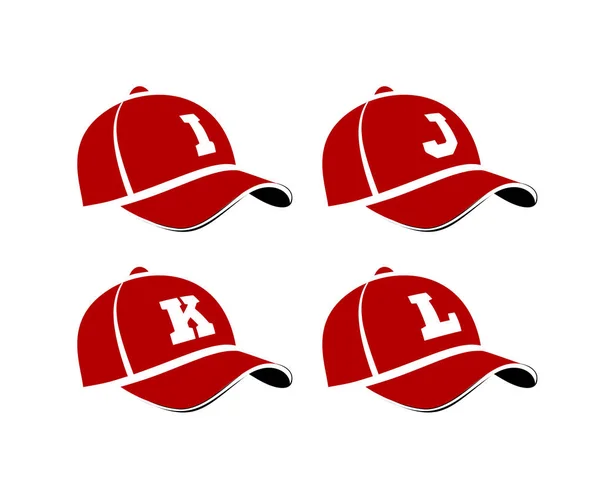 Los gorros de béisbol con letras mayúsculas del alfabeto, se pueden utilizar como abreviaturas nombres de jugadores o nombres de equipo. Ilustración vectorial — Archivo Imágenes Vectoriales