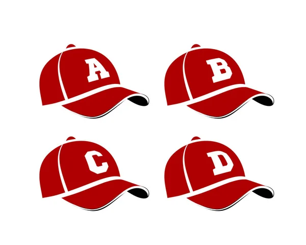Alfabenin büyük harfleri olan beyzbol şapkaları, oyuncu adları veya takım adları kısaltması olarak kullanılabilir. Vektör çizimi — Stok Vektör