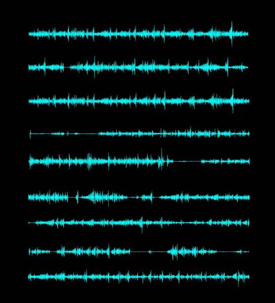 Die Schallwelle einer linearen Form im Lied oder der Tonbotschaft, dem Buchstaben. Vektor-Illustration auf schwarzem Hintergrund. — Stockvektor