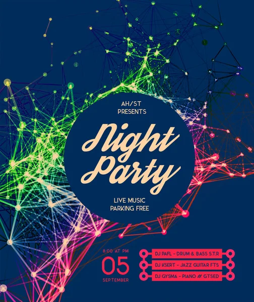 Night Disco Party Vector Poster Fundo. Design moderno — Vetor de Stock