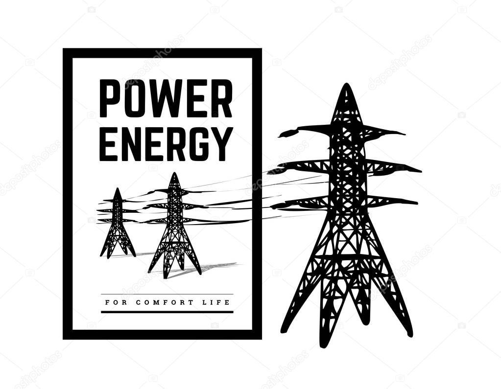 Power lines silhouette vector illustration isolated on white
