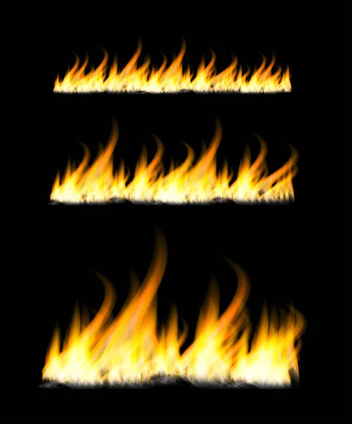 Tüzes lángok sötét háttér előtt. Tűz máglya. Vektoros illusztráció — Stock Vector