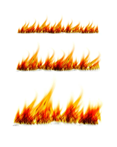 Tüzes lángok fehér alapon. Tűz mágtüzet. Vektoros illusztráció — Stock Vector