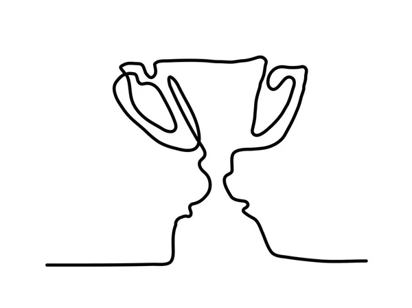 賞カップの連続線を描く。勝者のための勝利トロフィー。ベクトルイラスト — ストックベクタ