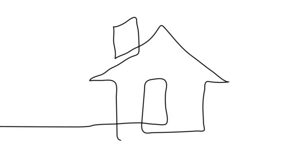 Desenho Uma Linha Contínua Casa Animação Conjunto Com Alfa — Vídeo de Stock