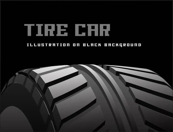 Pneumatico auto con segni di pneumatici su sfondo nero. Vettore — Vettoriale Stock