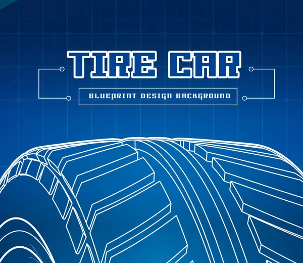 Neumático de coche con marcas de neumáticos sobre fondo azul. Ilustración de planos vectoriales — Archivo Imágenes Vectoriales