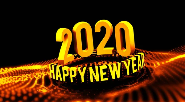 Grattis på det nya året 2020 i technostyle. Rundad 3D-text med hud-element. Stordata. Illustration — Stockfoto