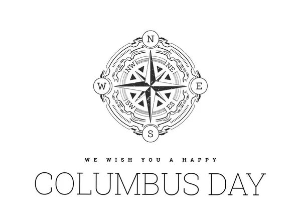 Parabéns pelo dia de Colombo com bússola sobre fundo branco — Vetor de Stock