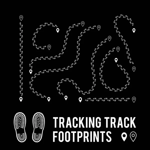 Tracciamento di impronte umane per tracciare sentieri. Silhouette da scarpe. Illustrazione vettoriale — Vettoriale Stock