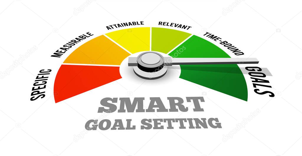 Smart goal setting. Vector illustration in the style of a speedometer.