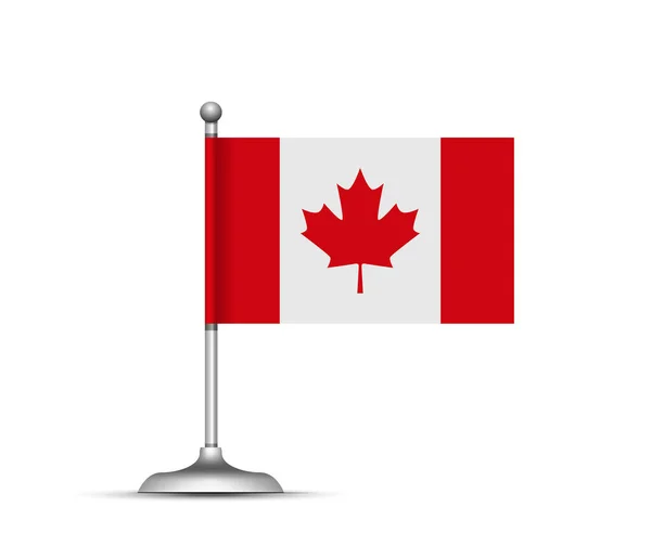 Bandera canadiense de pie sobre fondo blanco. Vector — Archivo Imágenes Vectoriales