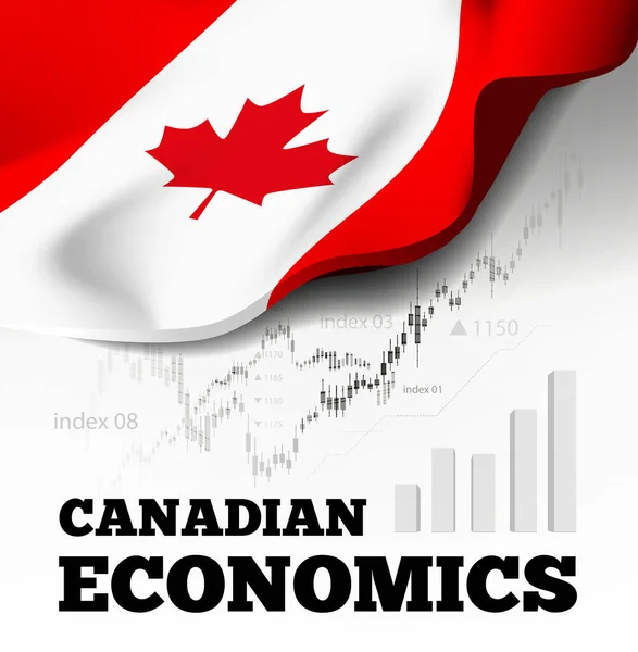 Economia canadese. Illustrazione vettoriale con bandiera canadese sullo sfondo. — Vettoriale Stock
