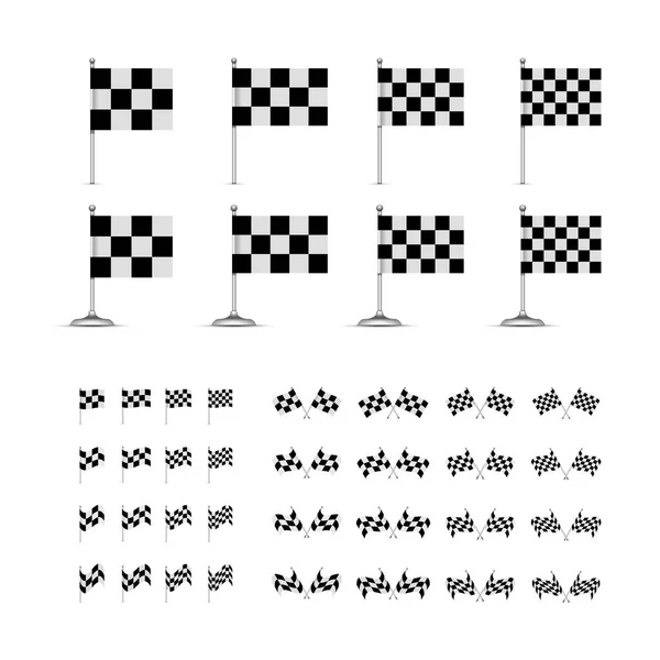 Checkered Racing Flag Vector Set Illustration White Background — Stock Vector