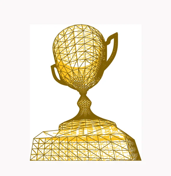 Winning Golden Award Cup Polygonal Grid Dark Background Vector Illustration — Stock Vector