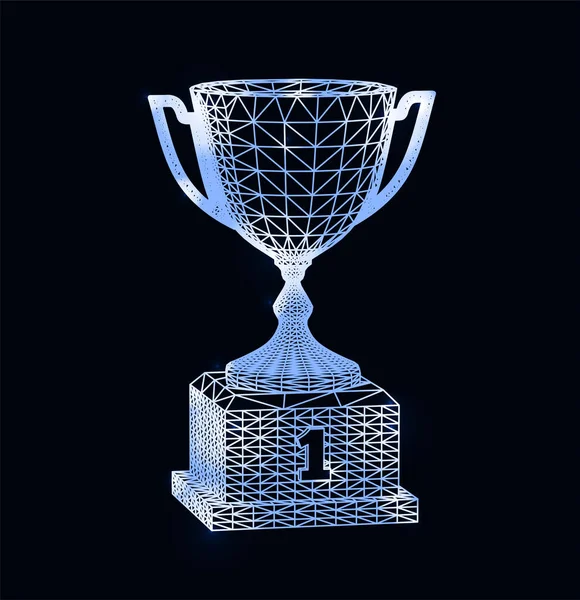 Winning Award Cup Polygonal Grid Dark Background Vector Illustration — Stock Vector