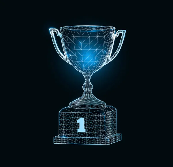 Κερδίζοντας Κύπελλο Βράβευσης Πολυγωνικό Πλέγμα Σκούρο Φόντο Εικονογράφηση Διανύσματος — Διανυσματικό Αρχείο