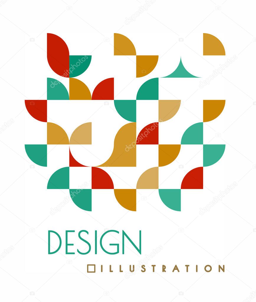 Geometric design with shapes in the style of squares with rounded corners and circles. Memphis style. Vector illustration on white