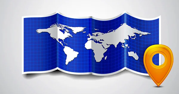 Mapa Mundo Dobrado Com Marcas Gps Ilustração — Fotografia de Stock
