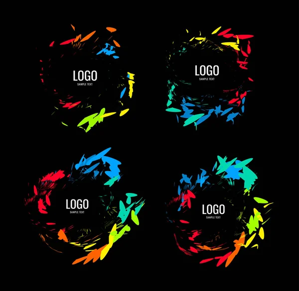 Una Serie Logotipos Circulares Estilo Natural Sobre Fondo Negro Ilustración —  Fotos de Stock