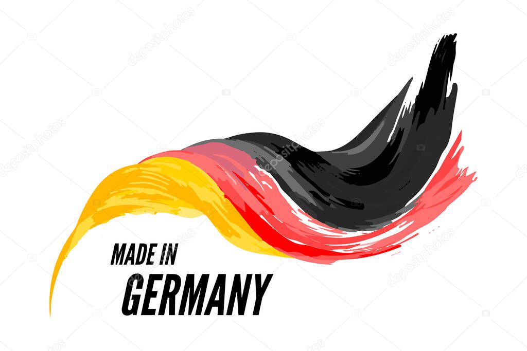 The flag of Germany with the inscription is made in Germany. illustration isolated on a white background. Watercolor style