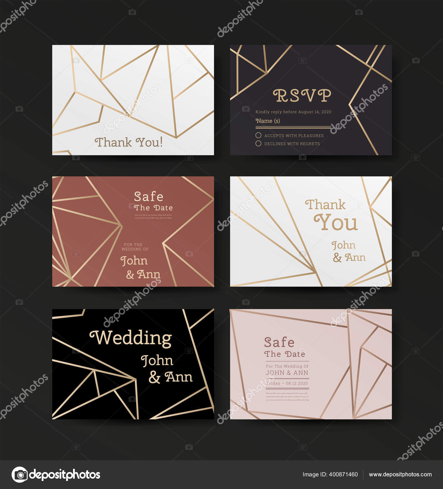 アール デコ様式の招待結婚式のイラストのシリーズ 幾何学的な金色の線 ベクトルデザイン ストックベクター C Mpavlov