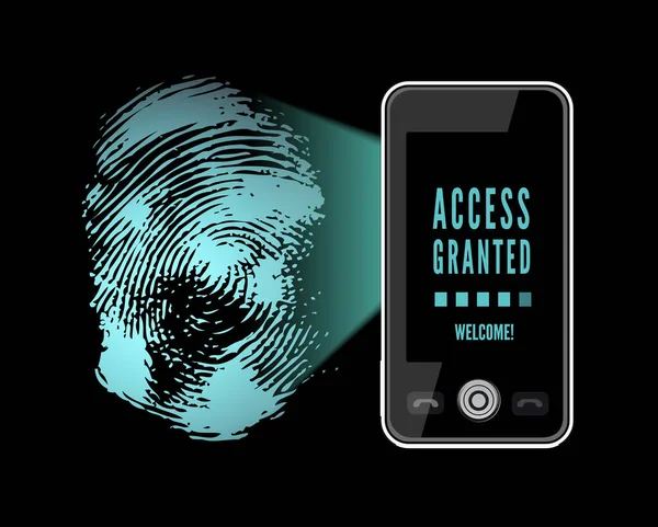 Smartphone Scanning Fingerprint Illustration Black Background — Stock Photo, Image