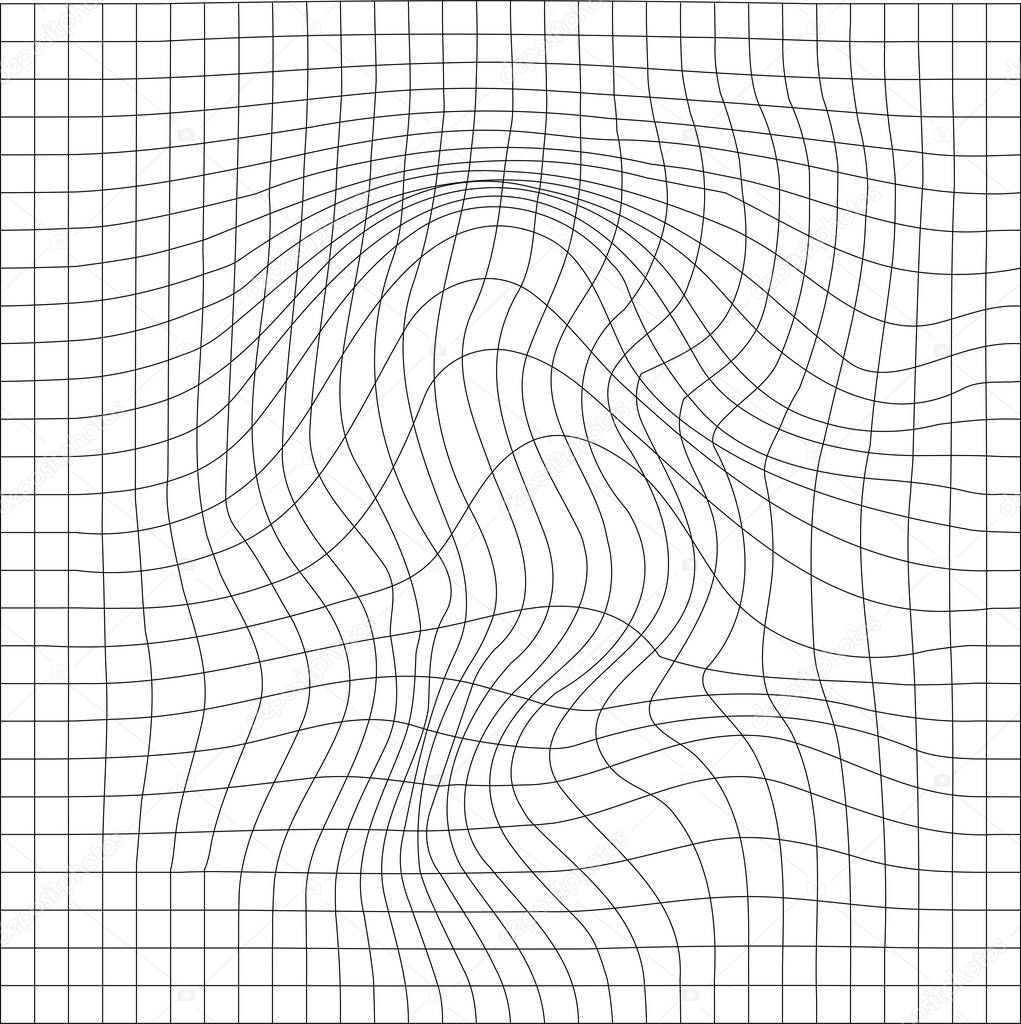 Geometric background with a waving grid and a distortion in the form of blowing