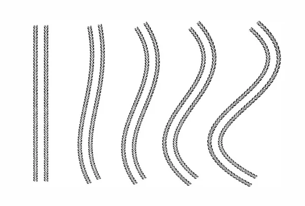 轮胎跟踪向量集设计元素 不同的波浪形式 白色背景上的矢量幻象 — 图库矢量图片