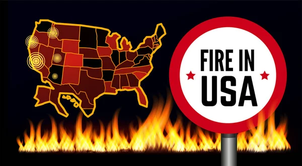 Fire Usa Infographic Map Vector Illustration Black — Stock Vector