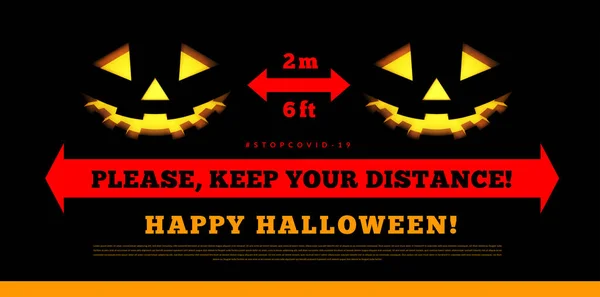 Gardez Vos Distances Sociales Halloween Citrouilles Illustration Vectorielle Sur Noir — Image vectorielle