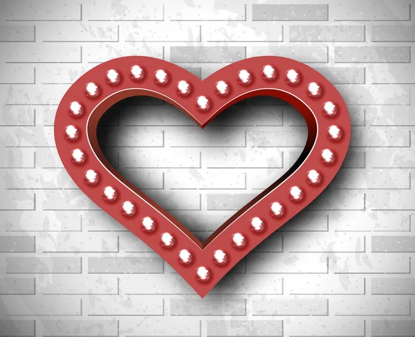 砖墙背景上的Marquee心脏符号 情人节贺词的背景 — 图库照片