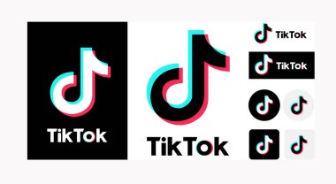 TikTok logosu beyaz arka planda varyasyon ayarladı. Vektör illüstrasyonu