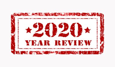 2018 yılı incelemesi, beyaz üzerine damga. Vektör çizimi. Dizaynınızda çoğaltma kipine yerleştirilebilir.