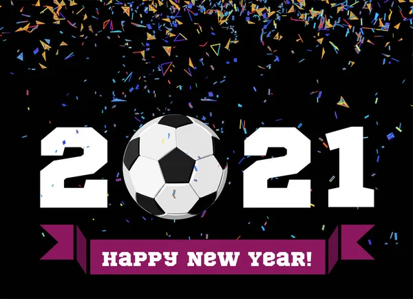Feliz Año Nuevo 2019 Con Pelota Fútbol Confeti Fondo Ilustración — Archivo Imágenes Vectoriales