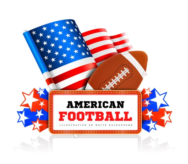 Annuncio tabellone con amercain football ball e bandiera USA su bianco. — Foto Stock