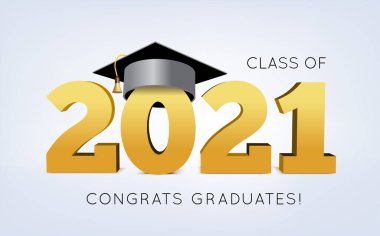 2021 mezuniyet sınıfı şapkalı. resimleme