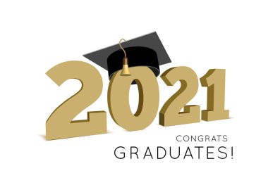 2021 mezuniyet sınıfı şapkalı. Vektör illüstrasyonu