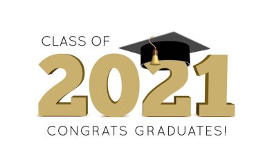 2021 mezuniyet sınıfı şapkalı. Vektör illüstrasyonu