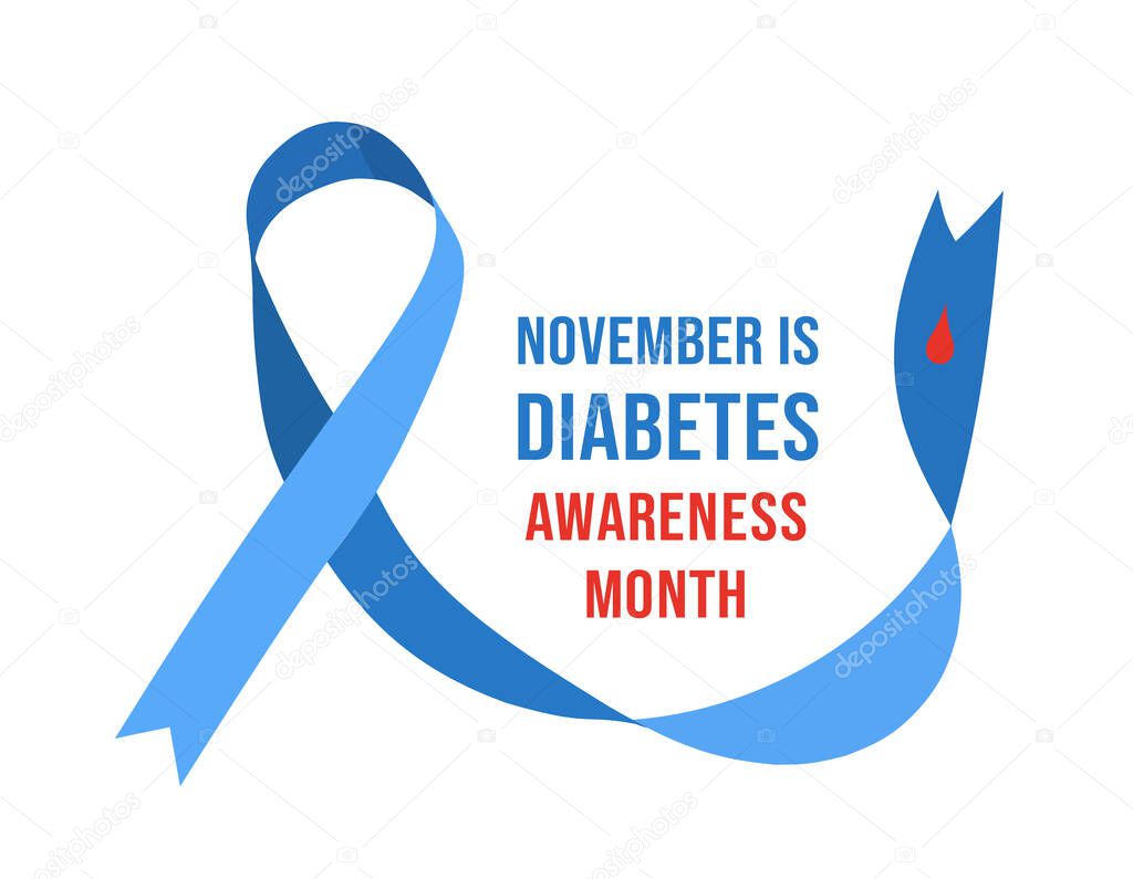 November Diabetes Awareness Month. Vector illustration with ribbon and drop of blood