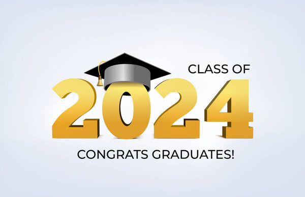 Graduation 2024 with cap and numbers. Vector illustration