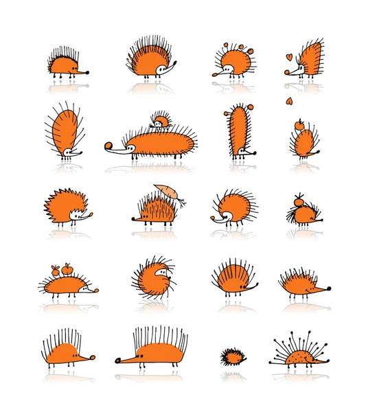 Hedgehog collection, sketch for your design — Stock Vector