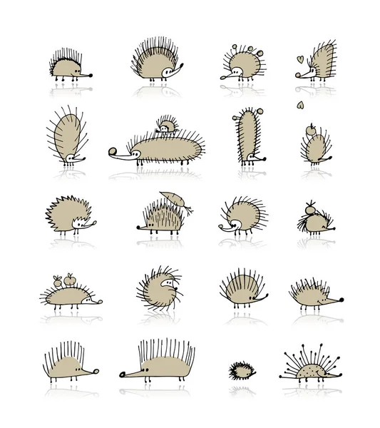 Hedgehog collection, sketch for your design — Stock Vector