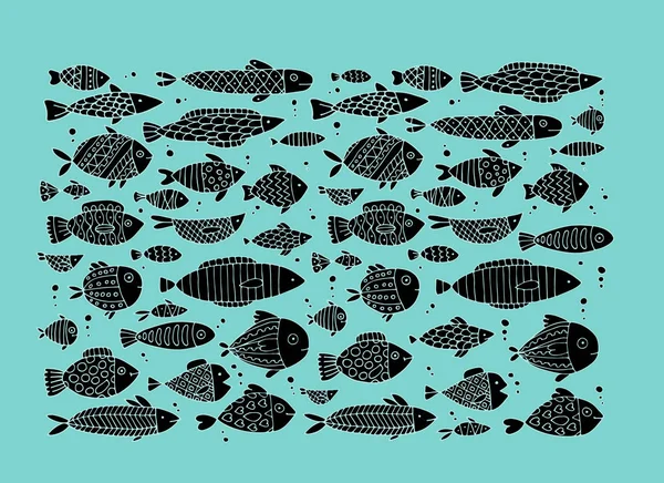 Collection de poissons d'art, croquis pour votre design — Image vectorielle