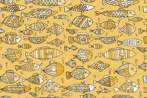 Zlatá rybka vzor bezešvé, Skica pro návrh — Stockový vektor