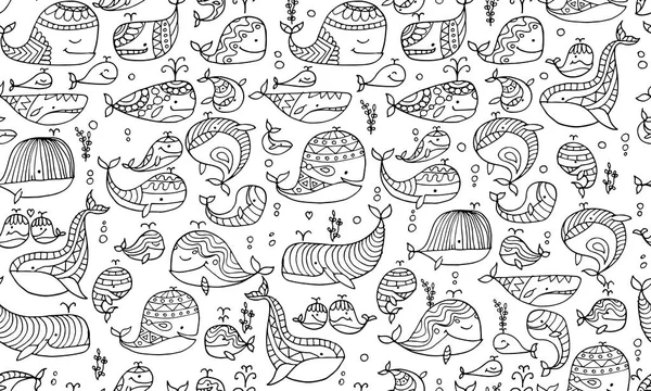 Collection de baleines, motif sans couture pour votre design — Image vectorielle