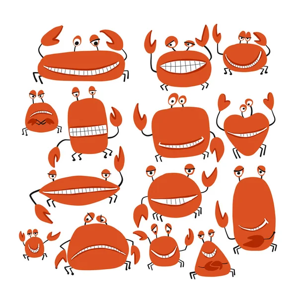 Funny friends crabs, sketch for your design — Stock Vector