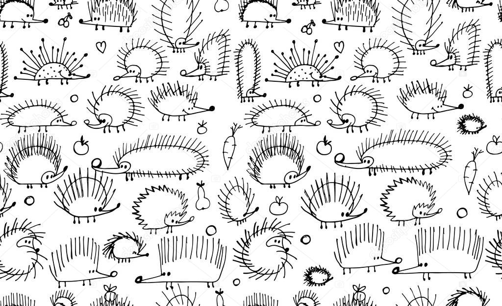 Funny hedgehogs, seamless pattern for your design. Vector illustration
